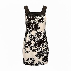 White House Black Market Silk Blend Sleeveless Shift Dress Black/White Sz 2